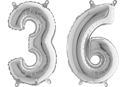 Luftballon Zahl 36 Zahlenballon silber (66 cm)