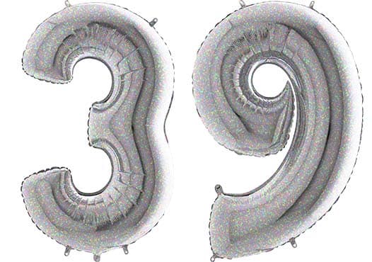 Luftballon Zahl 39 Zahlenballon silber-holographic (100 cm)
