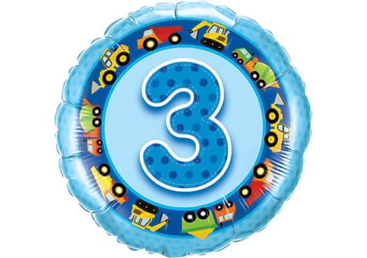 Geburtstagsluftballon mit Kindermotiven und Zahl 3 blau (38 cm)