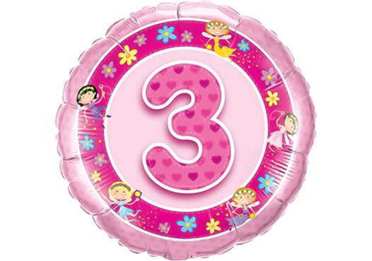 Geburtstagsluftballon mit Kindermotiven und Zahl 3 pink (38 cm)