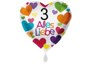 Herzluftballon mit kleinen Herzen Alles Liebe Zahl 3 weiß (38 cm)