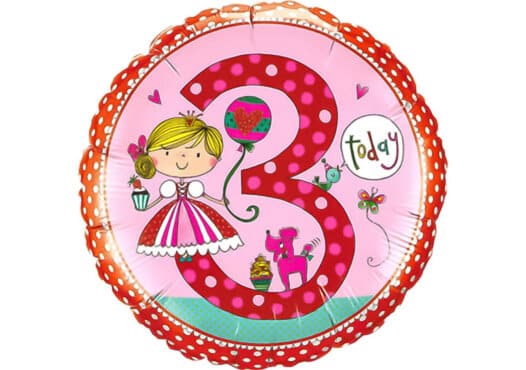 Runder Luftballon mit Prinzessin Geburtagszahl 3 pink (38 cm)
