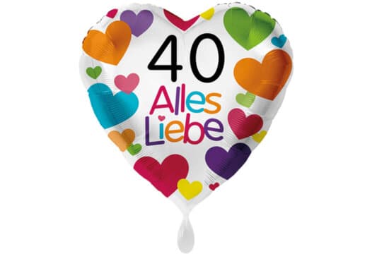 Herzluftballon mit kleinen Herzen Alles Liebe Zahl 40 weiß (38 cm)
