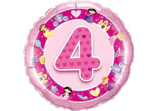 Geburtstagsluftballon mit Kindermotiven und Zahl 4 pink (38 cm)