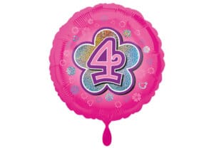Runder Luftballon mit Blume und Zahl 4 pink (38 cm)