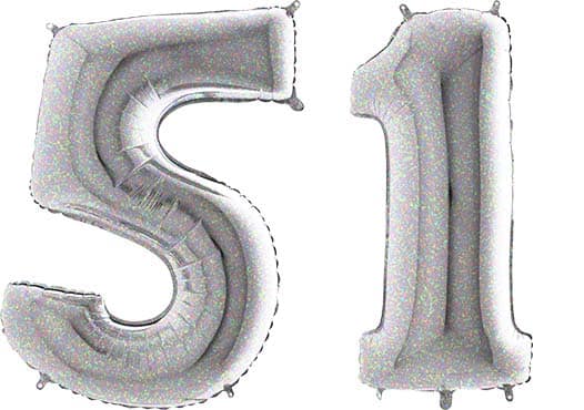 Luftballon Zahl 51 Zahlenballon silber-holographic (100 cm)