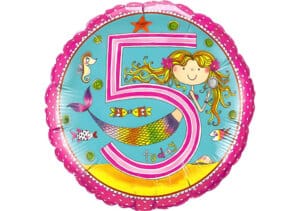 Runder Luftballon mit Meerjungfrau Geburtagszahl 5 pink (38 cm)
