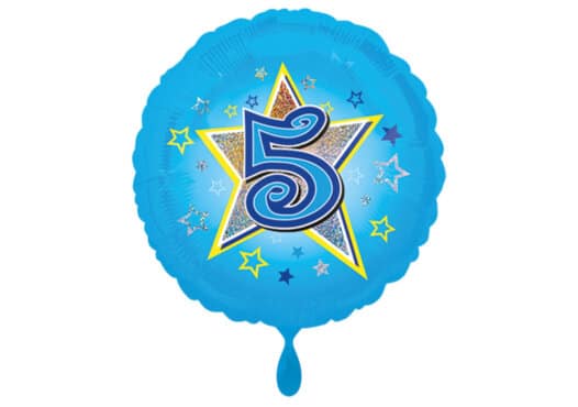 Runder Luftballon mit Stern und Zahl 5 blau (38 cm)