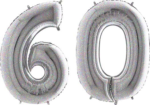 Luftballon Zahl 60 Zahlenballon silber-holographic (100 cm)
