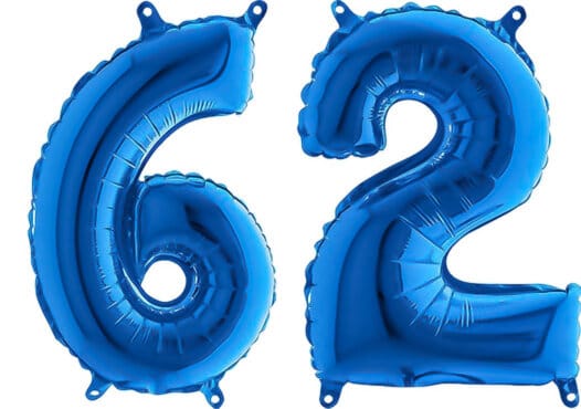 Luftballon Zahl 62 Zahlenballon blau (66 cm)