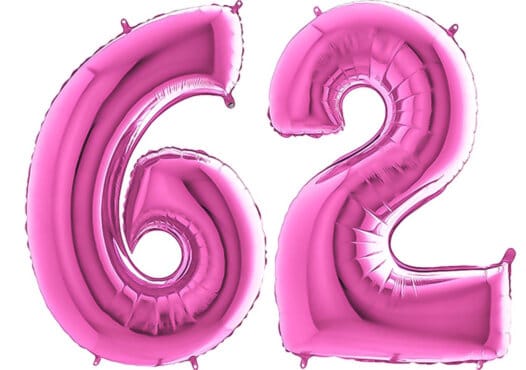 Luftballon Zahl 62 Zahlenballon pink (66 cm)