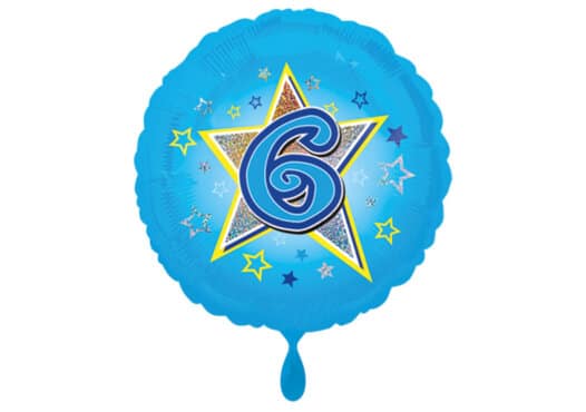 Runder Luftballon mit Stern und Zahl 6 blau (38 cm)