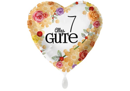 Herzluftballon mit Rosen Alles Gute Zahl 7 weiß (38 cm)