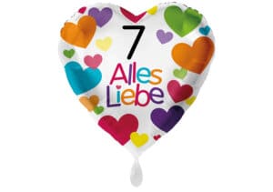 Herzluftballon mit kleinen Herzen Alles Liebe Zahl 7 weiß (38 cm)