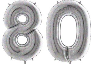 Luftballon Zahl 80 Zahlenballon silber-holographic (100 cm)