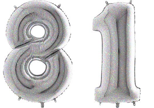 Luftballon Zahl 81 Zahlenballon silber-holographic (100 cm)