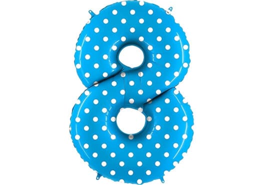 Luftballon Zahl 8 Zahlenballon blau mit weißen Punkten (100 cm)