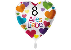 Herzluftballon mit kleinen Herzen Alles Liebe Zahl 8 weiß (38 cm)