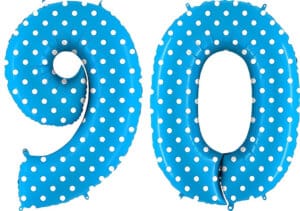 Luftballon Zahl 90 Zahlenballon blau mit weißen Punkten (100 cm)