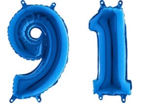 Luftballon Zahl 91 Zahlenballon blau (66 cm)