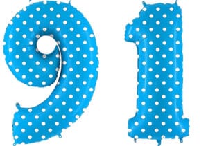 Luftballon Zahl 91 Zahlenballon blau mit weißen Punkten (100 cm)