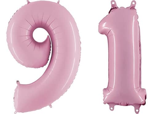 Luftballon Zahl 91 Zahlenballon pastell-pink (100 cm)
