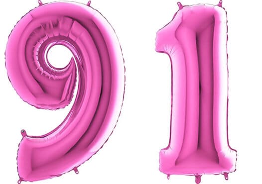 Luftballon Zahl 91 Zahlenballon pink (66 cm)