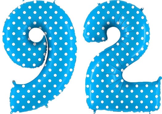 Luftballon Zahl 92 Zahlenballon blau mit weißen Punkten (100 cm)