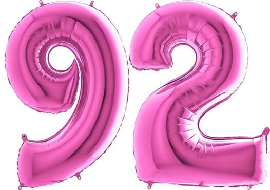 Luftballon Zahl 92 Zahlenballon pink (66 cm)