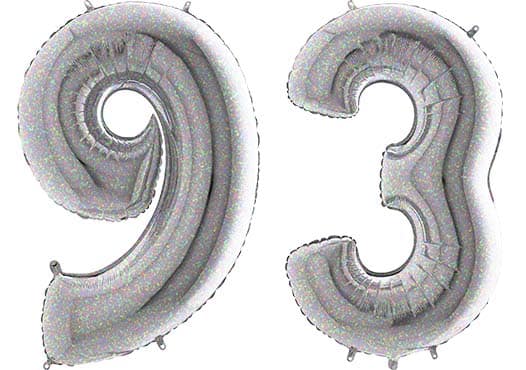 Luftballon Zahl 93 Zahlenballon silber-holographic (100 cm)