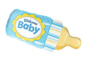 Nuckelflasche Welcome Baby blau Junge Luftballon