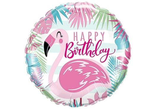 Flamingo Luftballon rund Happy Birthday