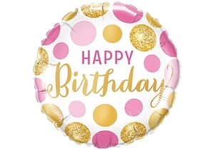 Happy Birthday Luftballon Punkte pink gold