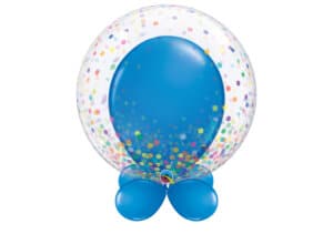 Bubble-Luftballon buntes Konfetti mit Innenballon in blau und Unterballons in blau