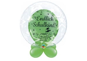 Bubble-Luftballon Sterne mit Innenballon in grün Endlich Schulkind und Unterballons in grün