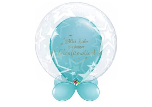 Bubble-Luftballon mit Sternen und Ballons mit Innenballon in blau Alles Liebe zu Deiner Konfirmation und Unterballons in blau